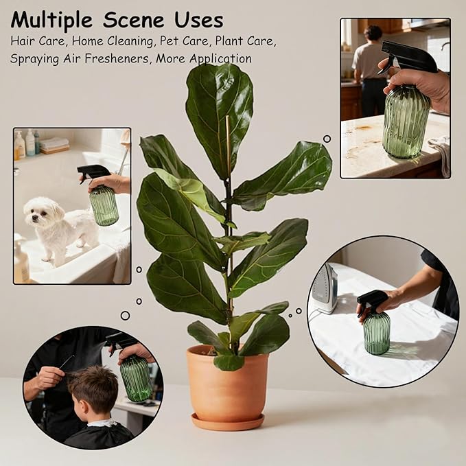 YYTSGG Glass Handheld Spray Bottle, 13.5oz Refillable Water Spray Bottle, Reusable Adjustable Nozzle Plant Mister Spray Bottles Indoor, Plant Mister for Hair, Cleaning, Gardening, Pets Care (Green)