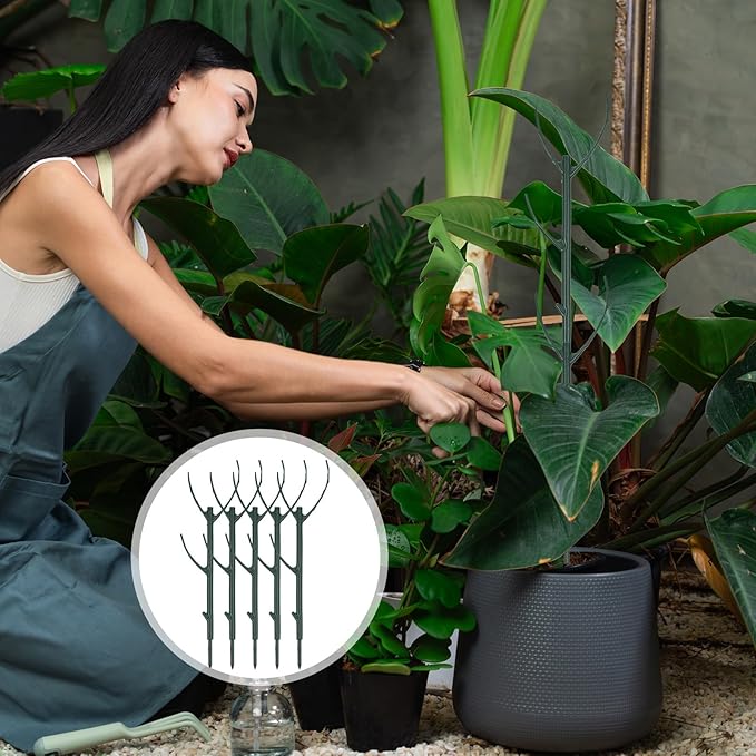 5 Pcs Stackable Plant Support Stakes Stem Holder Structures Frame & Plant Cage Support Rings Half Round for Sphagnum Twig Trellis Indoor Outdoor (5pcs × Bracket, 2m × Hook and Loop)
