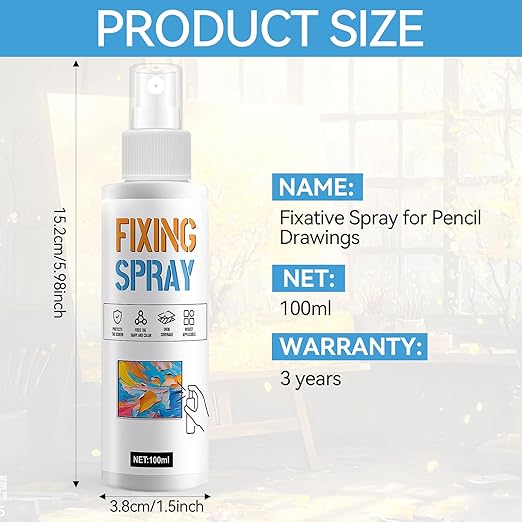 JAOJAO Fixative Spray for Pencil Drawings, Fixative Spray Moisturizes Long-Lasting Invisible Protection No Fading for Watercolor Colored Pencils Sketching for Easter Supplies, 100ml