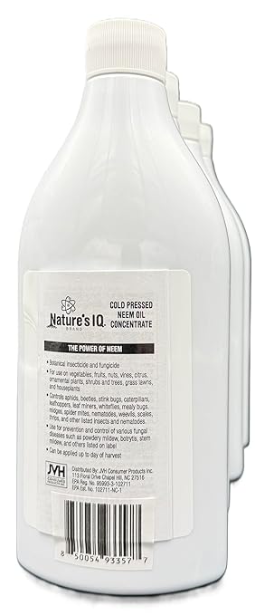 Nature's IQ Advanced Formula Neem Oil with Built in Mixing Agent. Concentrated neem Oil Spray for Plants. 4 in 1 Products. Controls Insects, Mites, Fungus, and Nematodes. 4-16oz Bottles.