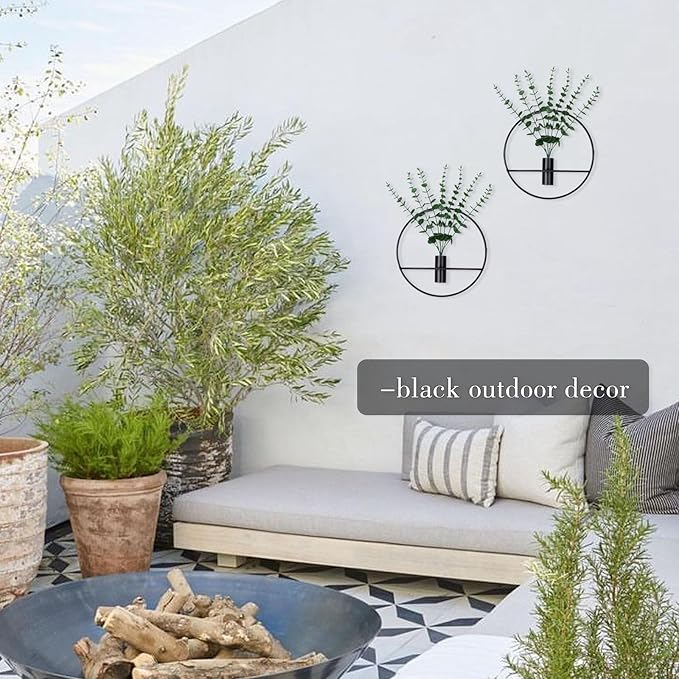 GREENTIME 2 Packs Hanging Planters with 15in Artificial Eucalyptus Plants for Indoor Outdoor Home Bathroom Living Room Wall Decor