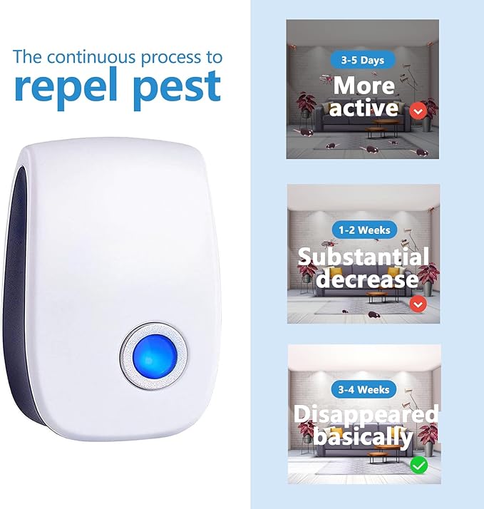 Ultrasonic Insect & Pest Repeller, Ultrasonic Mice Repellent for Insect, Roaches, Spiders, Ants, Bugs, Mosquitoes, Pest Control for House Garage RV Hotel, 6 Pack