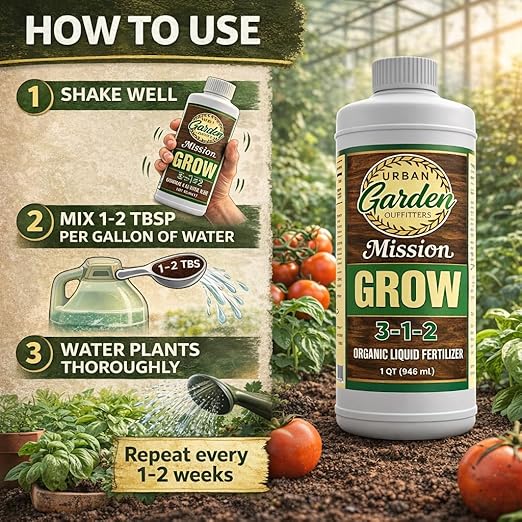 Urban Garden Outfitters Mission Fertilizer Grow 3-1-2 Organic Liquid Plant Fertilizer-All-Purpose, Fish-Based Nutrient Boost for Healthy Growth, Indoor & Outdoor Plants, 8 oz Starter Size