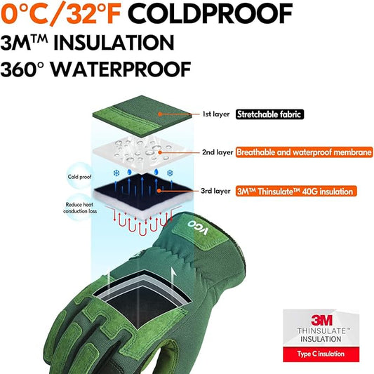 Vgo... Winter Gardening Gloves Women,Safety Work Gloves, Puncture-proof,Thornproof,Touchscreen(1 Pair,S,Green,SL7471FLWP)
