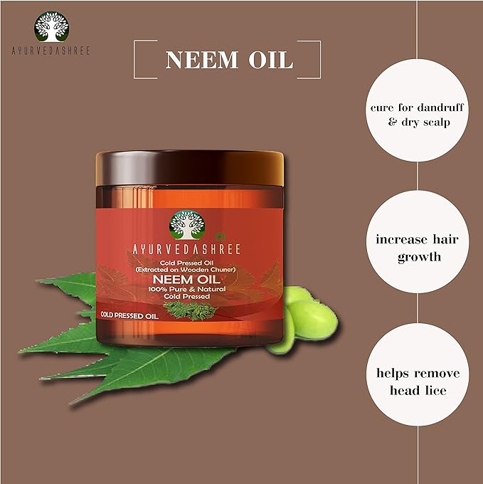 AYURVEDASHREE Cold Pressed Neem Oil 100 ML, 3.38 fl oz. | Extracted on Wooden Churner with Traditional Method to Sustain maximum nutrition, Cold-Pressed, 100% Pure & Natural
