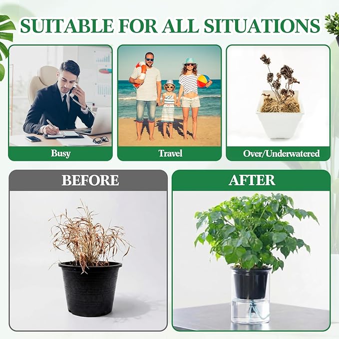 20 Pack Self Watering Spikes for Indoor Outdoor Plants, Automatic Plant Watering Stakes with 32.8ft Capillary Wick Rope, DIY Vacation Plant Waterer for Potted Plants, Seedlings, Garden Pots