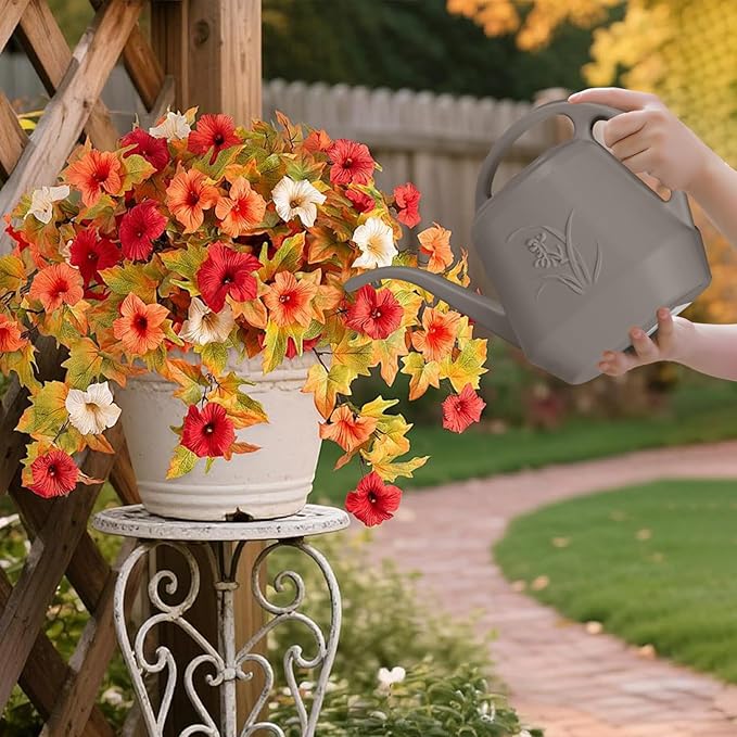 Hand Plastic Watering Can - for Indoor and Outdoor Home Garden Plants - with Long Spout - Coffee Color - 1/2 Gallon