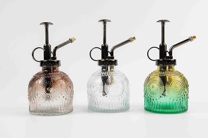 Glass Plant Mister Water Spray Bottle Small Watering Can for Indoor Plants Vintage Style Houseplant Gardening Tools for Succulent Flower (Brownish Green)