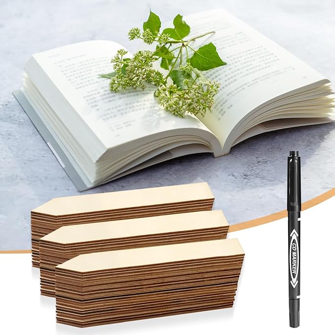 50 PCS Plant Labels with a Black Marking Pen, 5.9 Inch Waterproof Plant Label for Outdoor Indoor Potted Plants, Wooden Plant Tags Gardening Gifts for Women Men