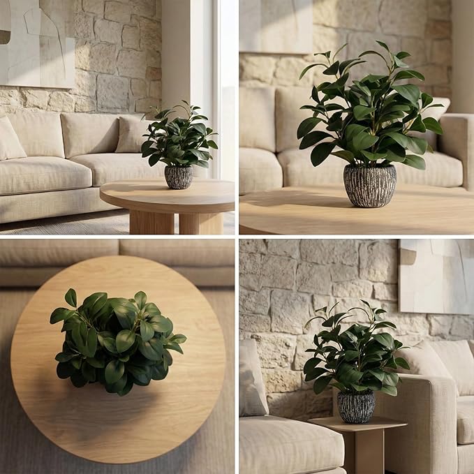 Artificial Plants for Home Decor - 13.2 Inch Fake Succulents in Rustic Clay Planter, Lifelike Potted Faux Plants for Office Desk, Bathroom, Farmhouse Table Decor