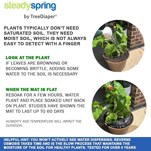 SteadySpring® Smart 30+Day Watering Mat for 10 in to 12 in Containers for Houseplants, Annuals, Herbs, Trees, Tomatoes - Self-Filling, Lasts 30+ Days, Automatic Irrigation Mat (2-Pack)