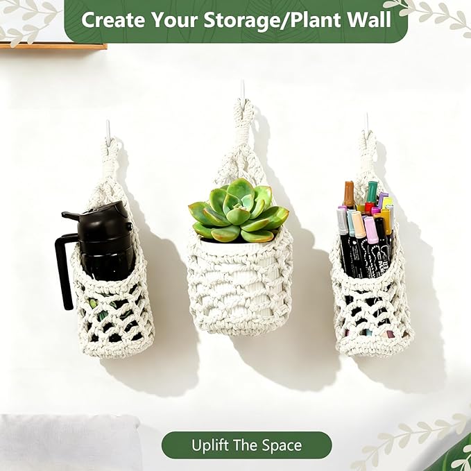 Macrame Wall Plant Hanger, Hanging Planter Basket Holder, Wall Planters for Indoor Plants, for Up to 4 Inch Pot (Ivory, 4-Inch)