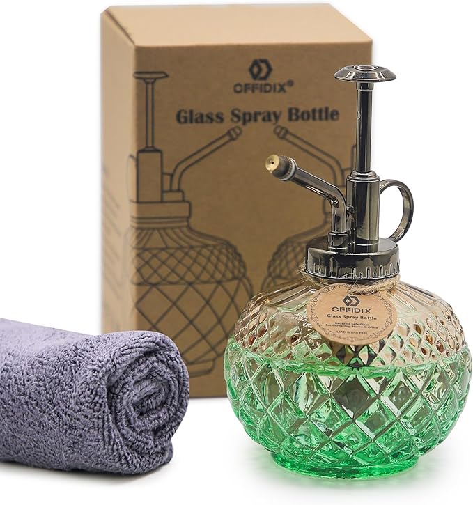 OFFIDIX Plant Mister Spray Bottle,Glass Decorative 300ML Vintage Watering Small Indoor Watering Can with Plastic Pump for Indoor Plants,Garden,Cleaning(Brown Green Gradient)