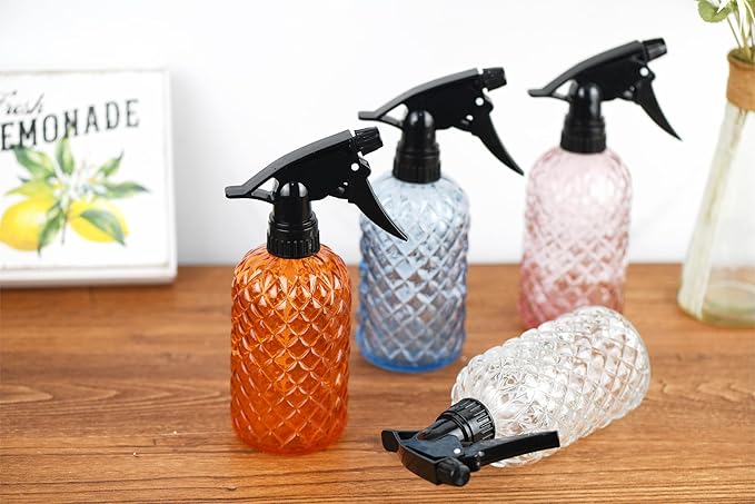 Glass Handheld Spray Bottle - 12oz Refillable Bottle ,Adjustable Nozzle Watering Can for Garden Plants Cleaning Solutions (Blue)