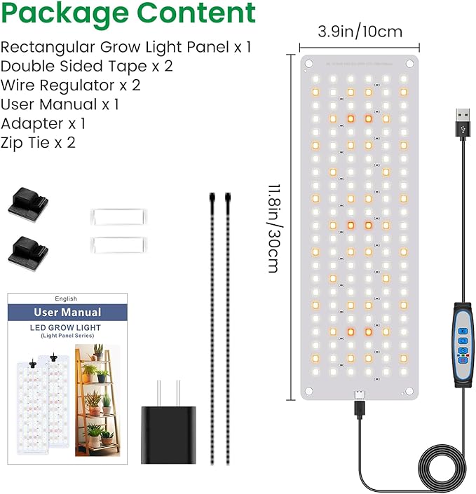 Aumtrly Grow Lights for Indoor Plants, Full Spectrum Under Shelf Plant Lights for Growing Seedling, Light and Thin 138 LED Grow Lamp Panel with 6/12/16H Timer, 3 Light Modes, 5 Dimmable