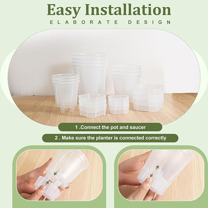 10Pcs Clear Self Watering Pots for Indoor Plants, Bare Root Planters with Deep Reservoir & High Drainage Holes, Bottom Watering Semi Hydroponic Pots for Orchids, Herbs & Flowers(10)