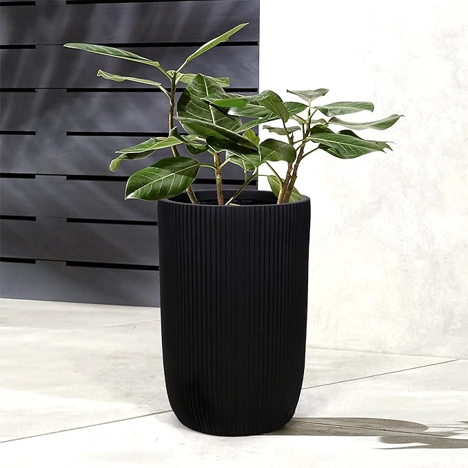Oakrain 18" Tall Indoor Planter, Modern Decorative Pot with Drainage Hole, Large Minimalist Outdoor Planters for Home Decor, Garden, Living Room, Black