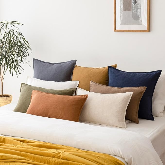 Foindtower Pack of 2, Decorative Linen Soild Throw Pillow Covers Soft Accent Square Cushion Case Boho Farmhouse Pillowcase for Chair Couch Sofa Bedroom Living Room Home Decor 24 x 24 Inch Navy Blue