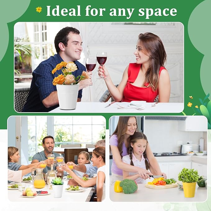 Indoor Herb Garden Set of 6 Metal Herb Planter Windowsill Plant Pots with Tray Drainage Holes for Outdoor Or Indoor Plants (Multicolor)
