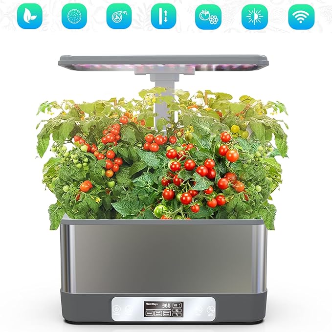 Hydroponics Growing System Kits,APP&WiFi 8 Pods Smart Indoor Herbs Garden with 24W Adjustable Height LED Growth Lights,for Indoor Gardening Gifts,Vegetables Planter
