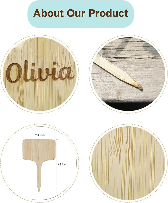 30-100pcs Personalized T-Type Bamboo Plant Tags,Custom Laser Engraved Bamboo Plant Stake,Custom Succulent Tag for Bridal Shower,Wedding,Plant Favor and More (T-Type 2.4x3.9inch)