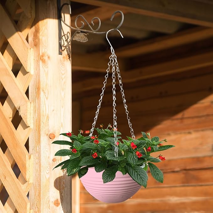 Srmayyi 8 Pack 8 Inch Plastic Self Watering Hanging Planters,Colorful Hanging Basket Planter with Drainer and Metal Chain,Garden Flower Plant Pot Container for Indoor Outdoor Plants,8 Colors