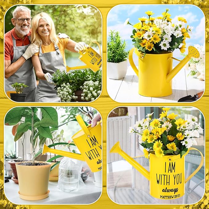 Blueweenly 1. 6l Christian Galvanized Metal Watering Can with Inspirational Bible Verses Small Christian Religious Gardening Can Church Gift for Women for Outdoor House Indoor Plants(Yellow,1.6 L)