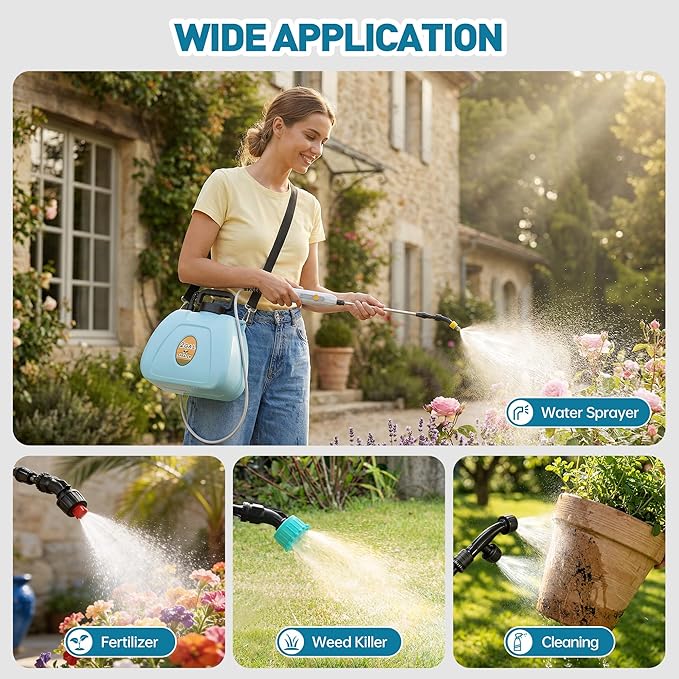 Battery Powered Sprayer, 2 Gallon Electric Sprayer Battery Operated with 4 Mist Nozzles, 2 Speeds, Battery Indicator, 41" Telescopic Wand, Rechargeable Handle, Weed Sprayer for Lawn Garden Yard