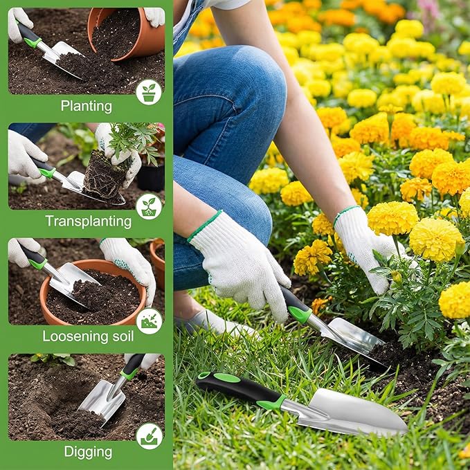 10 Pcs Garden Shovel Aluminum Alloy Heavy Duty Trowel Garden Tool Small Shovels for Digging Metal Hand Trowel Spade with Soft Handle for Lawn Yard Farm Home Shop Planting