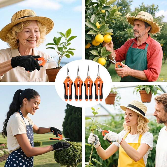 EWPJDK 4 Pack Garden Shears, Stainless Steel Shears Gardening Tools, Scissors, Garden Clippers, Pruning Shears for Gardening Shears & Scissors (Orange)