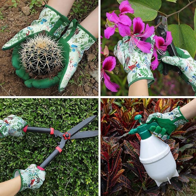 Trifabricy Gardening Gloves for Women, Breathable Leather Garden Gloves with Grip, Thorn-Proof Puncture-Resistant Work Gloves