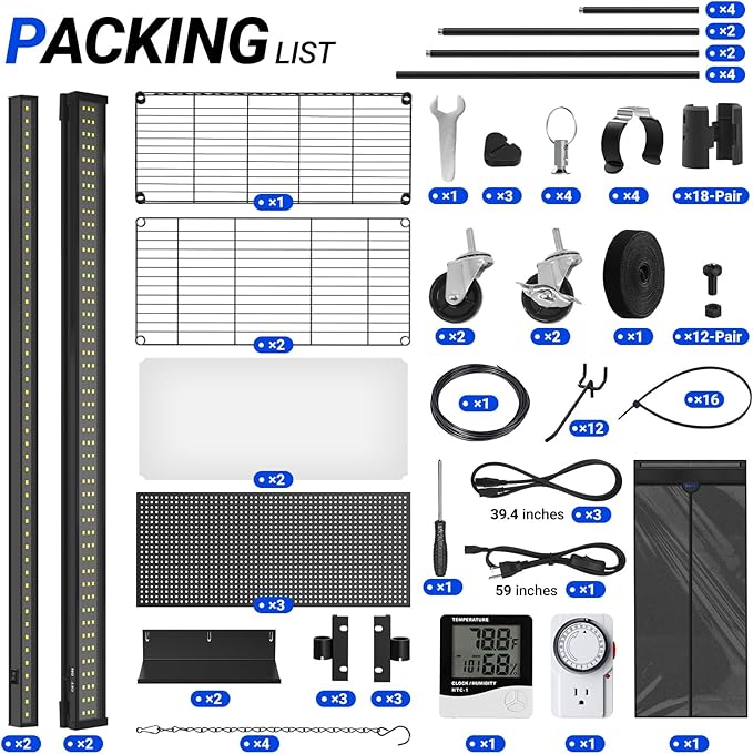Barrina LH750 Pegboard Indoor Greenhouse with Grow Light, Plant Cabinet with 4PCS 5000K Full Spectrum Grow Lamps, 3 Adjustable Pegboards, 2 Racks, Wheel, for Foliage Plant, Seedling, 29.5x13.8x67.9IN