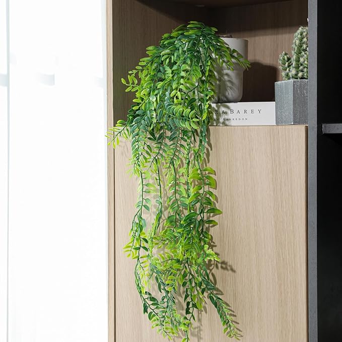 2PCS Artificial Hanging Trailing Plants in Pots,Realistic Faux Small Persian Leaf Hanging Potted for Bedroom Living Room Home Office Table Decor Indoor Outdoor