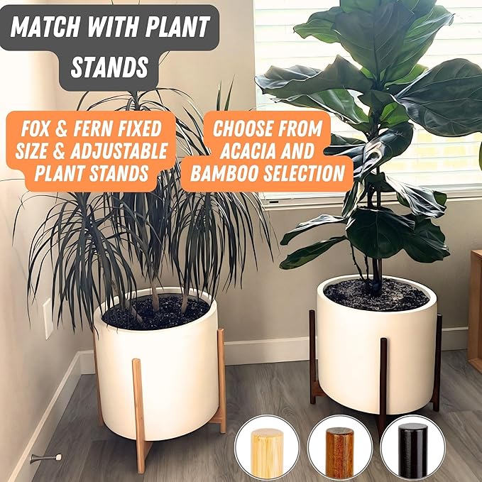 Fox & Fern 15" Large Planter Fits Plant Stand - Drainage Plug - Indoor Outdoor - Matte White