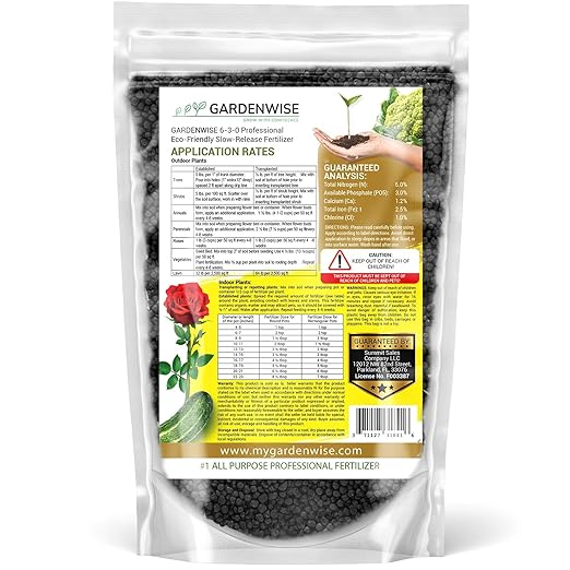 GARDENWISE 6-3-0 All-Purpose Professional Eco-Friendly Slow-Release Nitrogen Fertilizer with Iron & Calcium,Non-Burning, Enhances Soil Structure,for Indoor&Outdoor Plants,Vegetable Gardens (2 QUARTS)