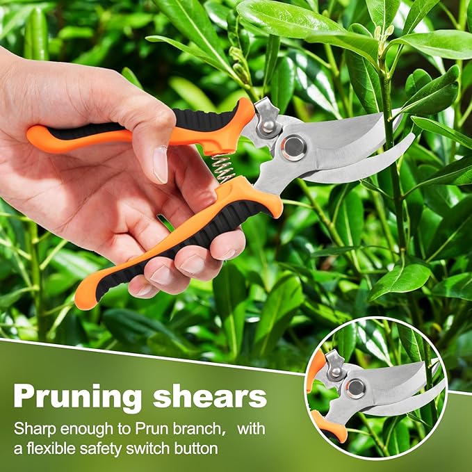 Garden Tool Set, 4Pcs Aluminum Heavy Duty Gardening Tool Set, Include Shovel, Transplant Trowel, Hand Cultivator and Shear with Rubberiz NonSlip Ergonomic Handle, Gardening Kit for Women Men