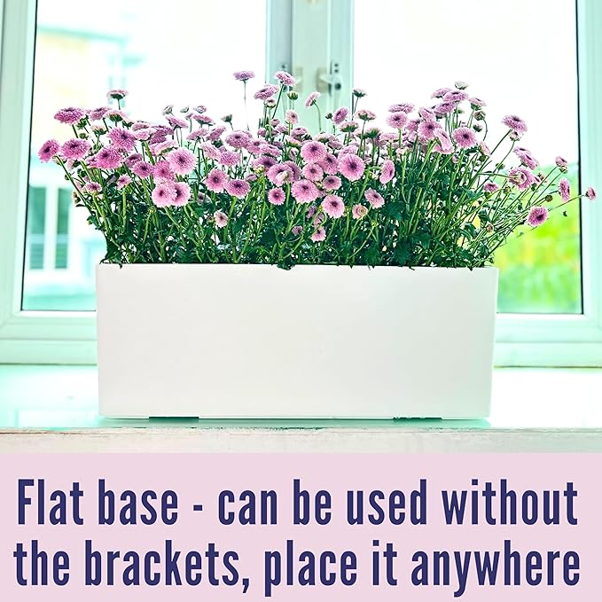 LaLaGreen Railing Planter Box (20 Inch, 4 Pack) White Rectangular Window Flower Boxes with Bracket, Self Watering System Hanging Planter Box for Outdoor Plant Pots Container Deck Rail Fence Balcony