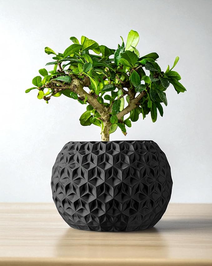 Trinity Sphere Planter – Modern Geometric Plant Pot for Indoor Plants, Succulents, Herbs Decorative Vase for Table, Shelf, Office, Home Decor (Black, Outer Dimensions: Compact 6" Width x 4.5" Height)