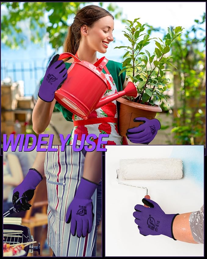 Potchen 72 Pairs Gardening Work Gloves Bulk for Men Women, Rubber Coated Garden Multipack Safety Construction Glove