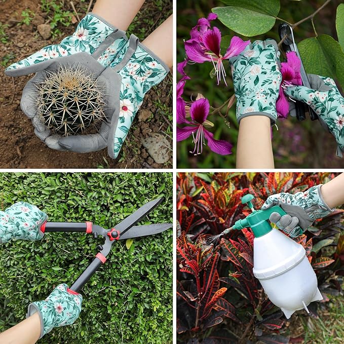 Trifabricy Gardening Gloves for Women, Breathable Leather Garden Gloves with Grip, Thorn-Proof Puncture-Resistant Work Gloves