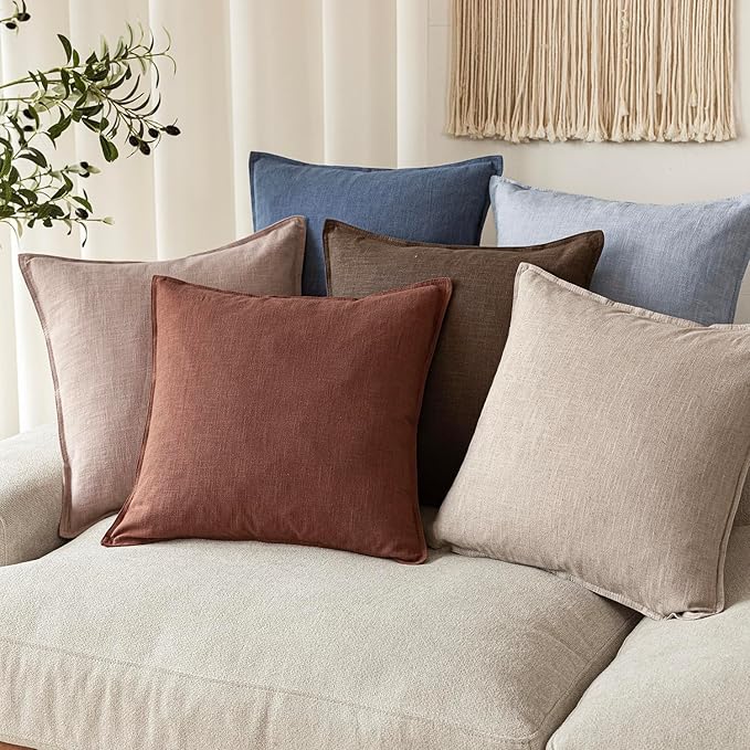 Foindtower Pack of 2, Decorative Linen Soild Throw Pillow Covers Soft Accent Lumbar Cushion Case Boho Farmhouse Pillowcase for Chair Couch Sofa Bedroom Living Room Home Decor 12 x 20 Inch Rust Red