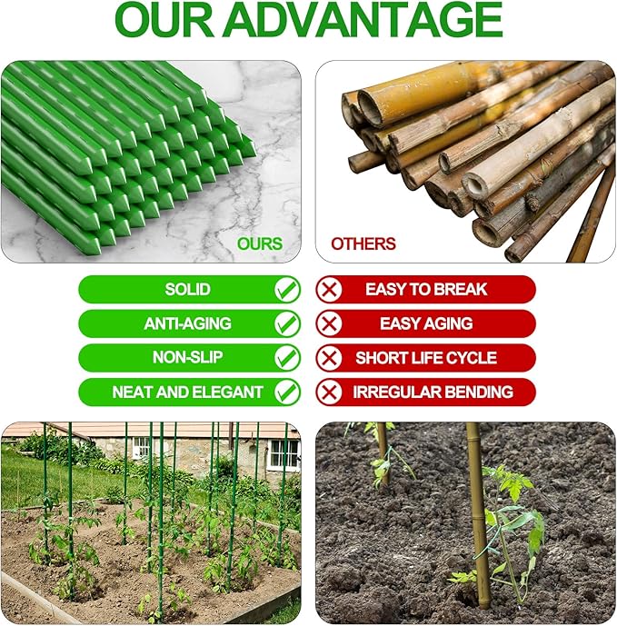 WAENLIR Garden Stakes 48 inch 4ft Sturdy Tomato Stakes, Plant Stakes for Outdoor Plants, Plant Support Sticks for Gardening, Pack of 50