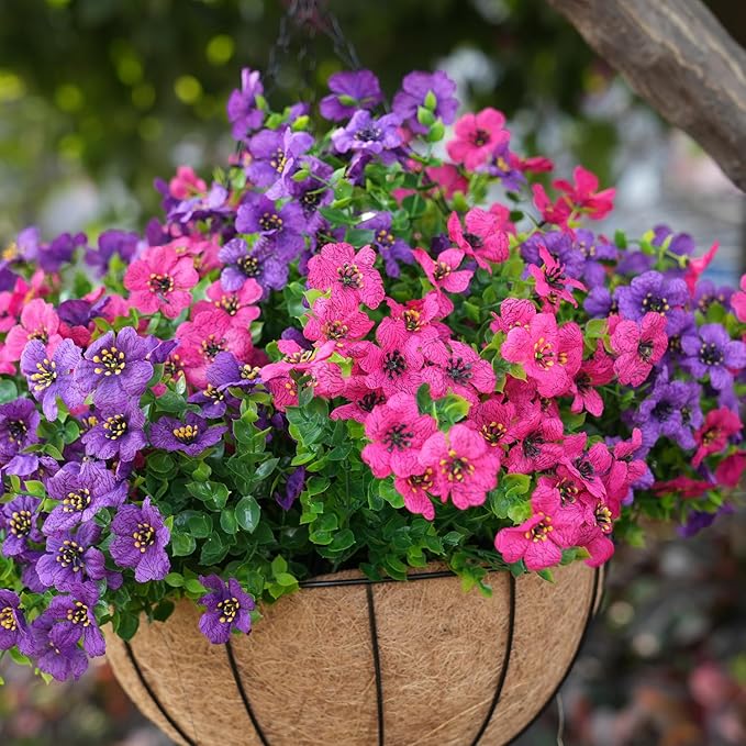 trytuny Artificial Flowers for Outdoor, UV Resistant Fake Silk Flowers, Realistic Faux Plants for Outside Indoor Porch Patio Window Box Planter Home Decor (14, Purple Rosy)