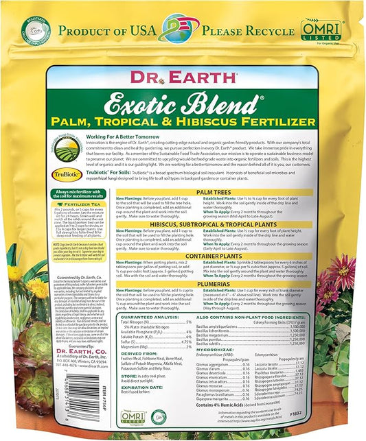 Dr. Earth Exotic Blend Organic Palm, Tropical & Hibiscus Fertilizer 4lb 5-4-6