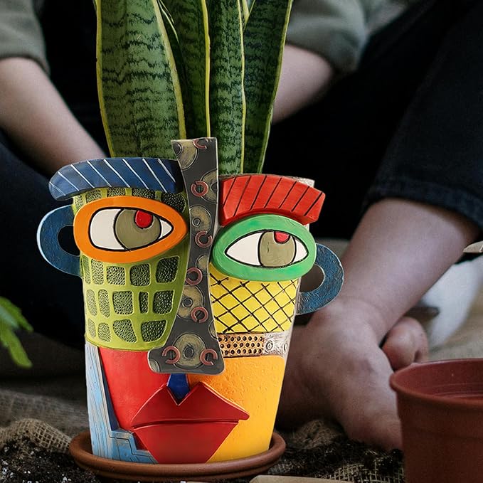 Midogaigai Abstract Face Planters Pots Head,Unique Head Planter for Indoor Plants,Funny Face Flower Pot,Colorful Plant Pots for Outdoor Garden Decor and Home Art Decoration(Modern)
