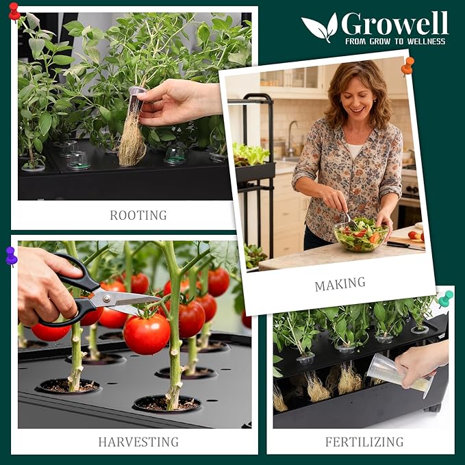 Growell 90-Pod Hydroponics Growing System, Large Vertical Hydroponic Garden with Smart Full-Spectrum Grow Lights, Auto Circulating Water, Mobile Indoor Gardening System for Herbs, Vegetables & Fruits