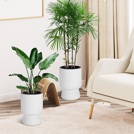 TROPOW 14 Inch Plant Pots, Self Watering Planters Set of 2 with Drainage Holes for Indoor Plants, Flower Pots with Water Level Monitor, for Patio, Porch, Living Room, Home Office