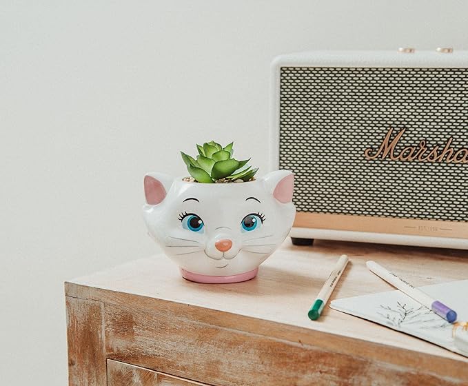 Silver Buffalo Disney The Aristocats Marie 4-Inch Ceramic Mini Planter with Artificial Succulent | Cute Small Flower Pot, Faux Indoor Plants