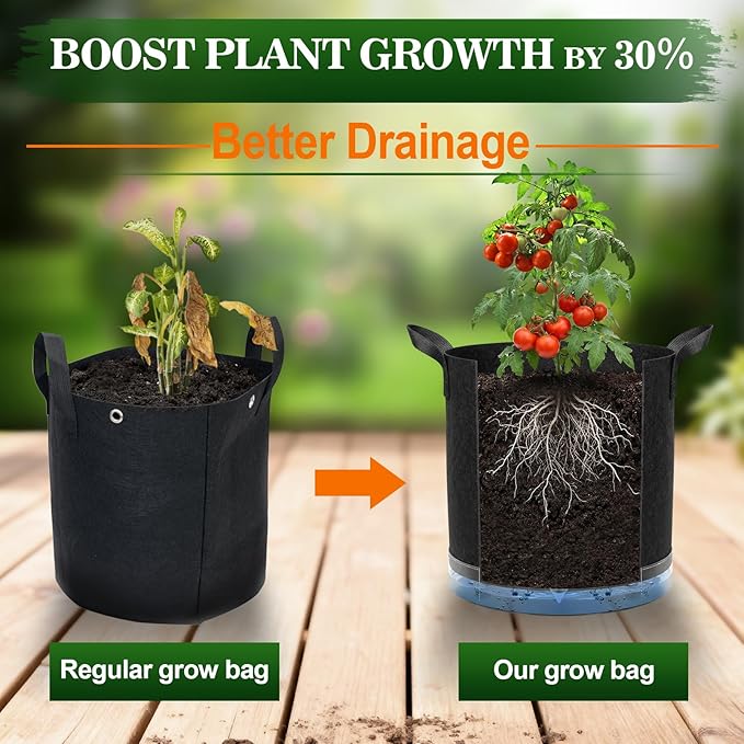 3 Pack 7 Gallon Self-Watering Grow Bags, Thick Nonwoven Fabric Pots with Support Rings and Reinforced Handles, Self-Watering Planters with Bottom Reservoir for Tomatoes Peppers Potatoes and Vegetables