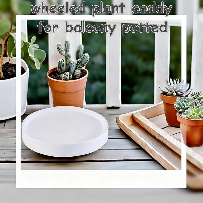 8.9 Inch Plant Caddy with Hidden Wheels 2-Pack, White Rolling Plant Stand for Succulents and Indoor Plants, Mobile Tray to Protect Floors(8.9inch)